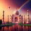 Placeholder: The Taj Mahal, Hindistan, sunset, rainbow sunset, fantasy art, flying birds, springs, waterfall