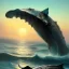 Placeholder: franz frazetta style, dead whale on the sea, sunrise, open seas