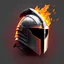 Placeholder: hero knight helmet, detailed, pixel style, plain grey background, contrasting bg, epic cinematic, front facing, on fire
