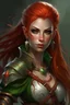 Placeholder: Leonora. Fighter class elf woman with red hair. Beautiful