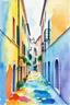 Placeholder: Make a poured watercolor-like painting with cute narrow streets