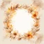 Placeholder: Hyper Realistic Beige small-watercolor-FloralCircular-Frame With Glowing Golden Embers On Off-White Grunge Background.