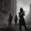 Placeholder: women, faces covered in black masks, ragged clothes, holding flag, war-torn, destroyed city in the background, 8k resolution, hyperrealistic, detailed matte painting, b&w, dynamic lighting, war, anarchy, terrorists