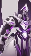 Placeholder: A close picture to Ramattra nemesis form egypt rob in overwatch art style with black and white color and neon purple details in the desert