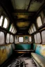Placeholder: قطار من الداخل قديم مهترئ موجود فيه شخصين فقط