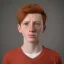 Placeholder: short redheaded boy with a long face and freckles , realistic, 8k,