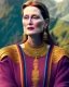 Placeholder: beautiful portrait of a young plum merryl streep, julianne moore, in the mountains, in the style viktor klint and moebius, rim light, vibrant moody colors, plain background, soft lighting, unreal engine