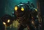 Placeholder: Big Daddy in bioshock model with 8k solo leveling shadow artstyle, venom them, Underwater, neon water, full body, intricate details, highly detailed, high details, detailed portrait, masterpiece,ultra detailed, ultra quality