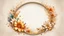 Placeholder: Hyper Realistic Right-side-view of Beige small-multicolor-Floral-Circular-Frame With Glowing Golden Embers On Off-White Grunge Background.