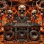 Placeholder: DJ of the damnded, insanely detailed DJ booth in hell, MID set, speakers and equipment made of bone, anatomically correct, add more skulls in th audience, photorealism, vray, 8k 3d