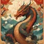 Placeholder: Bordered digital illustration of a Dragon Emperor by Victo Ngai. Torat card, Hanafuda style. High quality, masterpiece.