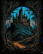 Placeholder: Moon, black night, shadowy old castle, dark forest in the background,HDR,UHD,8K, best quality, masterpiece, Highly detailed, ultra-fine painting, Urban Pulse::2 Street Art, deconstructionism, typographic expression, vibrant colors, urban surrealism, synthwave:: t-shirt vector, center composition graphic design, plain background::2 mockup::-2 --upbeta --ar 1:1