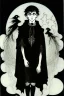 Placeholder: 7 year old boy, necromancer, friendly, looks dead, surrounded by weird smoke with eyes, wearing black robes, in the style of Harry Clarke