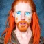 Placeholder: Portrait of Courtney Gains as a ruggedly handsome but joyful roguish pirate, charismatic, attractive male, masculine, perfect, precisely detailed, meticulously detailed clear blue eyes, softky freckled face, unblemished, flawless skin; meticulously detailed multi-hued ginger carrot colored cherry fire red hair; fantasy, intricate, elegant, highly detailed, digital painting, artstation, concept art, matte, sharp focus, illustration, art by artgerm and greg rutkowski and alphonse mucha