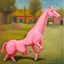 Placeholder: Big pink plastic toy horse.19th painting