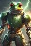 Placeholder: Frog Green Soldier Portrait Glow big red eye Gold Armor Robotic lightning Gun Silver Smoke Dust 16k details epic rare future water nice warrior furious weapon laser