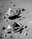 Placeholder: Crashed futuristic space ship on the moon lunar surface