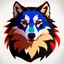 Placeholder: anthropomorphic wolf full body art illustration black background red, blue and white color full body