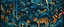 Placeholder: A dark blue jungle with tigers and chameleons designed in Lascaux cave paintings painted by Wassily Kandinsky