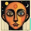 Placeholder: embalming cosmic puppet portrait osmosis, abstract surrealism, by Desmond Morris and Wassily Kandinsky, mismatched eyes, mind-bending illustration, asymmetric, Braille code characters, cool astral cosmic, crescent moon eyes