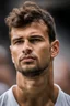 Placeholder: A hyper-realistic, A close-up of Grigor Dimitrov's intense gaze as he prepares to serve a powerful ace. Photo Real, HOF, full size, practicality,manufacturability,performance, (((realism, realistic, realphoto, photography, portrait, , realistic, beautiful, elegant, charming, apocalyptic environment, professional photographer, captured with professional DSLR camera,trending on Artstation, 64k, ultra detailed, ultra accurate detailed, bokeh lighting, surrealism, Thomas Kinkade background,