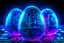 Placeholder: Futuristic Easter: Eggs and Circuits Intertwined in a High-Tech Abstract Design. BLUE AND MAGENTA COLORS