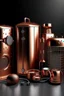 Placeholder: Please produce a picture of electrical appliances used in homes inspired by copper, which should be a fresh photo and for the cover of a poster. Please, it should be kitchen electrical appliances.