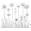 Placeholder: set of grow wind flower on the grace, SIMPLE ONE lineS art, white background, minimalis, different view, only white bakcground solid.