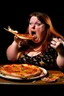 Placeholder: fat woman with long nails eating pizzq