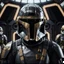 Placeholder: star wars bald male corellian pilot wearing dark gunmetal grey and black First Order special forces TIE pilot armored flightsuit and helmet with gold trim inside the jedi temple, centered head and shoulders portrait, hyperdetailed, dynamic lighting, hyperdetailed background, 8k resolution, volumetric lighting, light skin, fully symmetric details