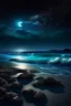 Placeholder: magic sea, realistic, professional photo, 4k, top view, , surf night, full moon, stars in the sky, Milky Way