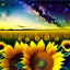 Placeholder: above a field of sunflowers the Milky Way curves in a summer sky digital art