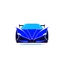 Placeholder: A minimalist logo of a cyberpunk supercar, navy blue color, 2D, white background