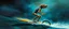 Placeholder: airbrush and pen outline, master oil painting by Rembrandt, viggo sandvik as insane eel wild ginger robot on surfboard boat trike , goa trance glitch poster, background motion blur, volume fog with light rays