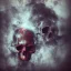 Placeholder: abstract photographic camera mixed with skull in dirty style. fog and smoke in atmosphere. bokeh, lens flare. Dark mood. Dripping paint. oil on canvas, mixed media, high detailed.