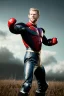 Placeholder: retro portrait image from 1960, sky background, wind, extra long blonde hair, fighting stance, young Chris Hemsworth, clean shave face, black dress, classic long tight lycra black suit, red cap, platinum lycra with scales on the arms, gold bracelet and belt, high boots, soft color, highly detailed, unreal engine 5, ray tracing, RTX, lumen lighting, ultra detail, volumetric lighting, 3d, finely drawn, high definition, high resolution.