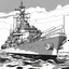 Placeholder: coloring page, no shadow, no shading , minimalistic art ,High Quality Pixels awhite color world war 2 Battleships boat, thick line , blod line, very low details, with white background, simple coloring page