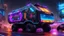 Placeholder: An Experimental, Prototype Marauder Mark 2 Armored Food Truck, tricked out with colorful LED accents and a custom paint job. Full Shot, Art by Paramount Group, Military Vehicles Magazine, and Tron. Experimental, Futuristic, Cyberpunk Background, Highly Detailed, God Light, 3D, HDR, Accurate, 8K, Centered, Volumetric Lighting, Ink Drop Black, Rain, Reflections, Shadows, Trending On Artstation.