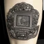 Placeholder: traditional style tattoo of a computer software, white canva