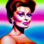 Placeholder: portrait in oil of young busty beautiful SOPHIA LOREN, purpurin, minimal skintight latex pink dress, gradient color, BLUE, PINK, CYAN, neon, insanely detailed,realistic,intrincate detail, 16k resolution,with big crystal clear green eyes looking to viewer,realistic,intrincate detail, with ruby necklace by Adam hughes 16k