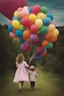 Placeholder: Carry a little girl home my trusted balloons, colorful, surrealism