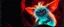 Placeholder: pen outline with some neon airbrush, glowing quickling gremlin in the shadows with long fluffy white fur, pin hole camera, glowing gritty border