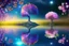 Placeholder: tree near the flowers, water reflection, galaxy, cosmos, science fiction, epic scene.