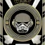 Placeholder: super embossed "STAR WARS" text, caption, shiny. gold and silver and black metallic, reflective, centered, embossed