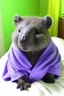 Placeholder: Wombat in purple hospital gown, cute