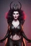 Placeholder: Amy Dumas as evil queen in black leather, leather, busty, cleavage, angry, rage, stern look. character design by cory loftis, fenghua zhong, ryohei hase, ismail inceoglu and ruan jia. unreal engine 5, artistic lighting, highly detailed, photorealistic, fantasy