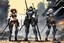 Placeholder: haiku by masamune shirow: post-apocalyptic desolated city. Three bioroids: death with a blade, dust with a rifle, and rust with a club.
