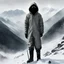 Placeholder: CP-1529 King of the Mountain, from SCP lore, it appears to be of average height and weight and is dressed head to toe in what resembles standard mountaineering wear and boots, colored white; SCP-1529's face is entirely obscured by the hood of its parka and what appears to be an oversized pair of opaque black mountain goggles, minimalistic art, hyperdetailed, artstation trending, world renowned artists, historic artworks society, antique renewel, cgsociety