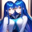 Placeholder: Clear focus, 8k, beautiful lighting, vibrant colors, girl, blue hair, long hair, vibrant red eyes, same twins,