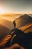 Placeholder: portrait of alone hiker on a mountain peak during golden hour